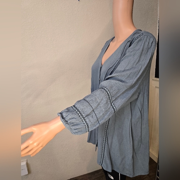 J. JILL Top Womens Lp Pintuck Crinkle Peasant Blouse Blue Balloon Sleeve… - Picture 6 of 9